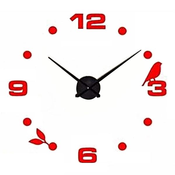 DIY Modern 3D Wall Clock - Red with Bird Detail