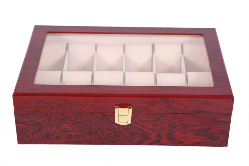 Wooden Jewellery Watch Display Case Box Organizer - 12 Slot - Cherry Wood