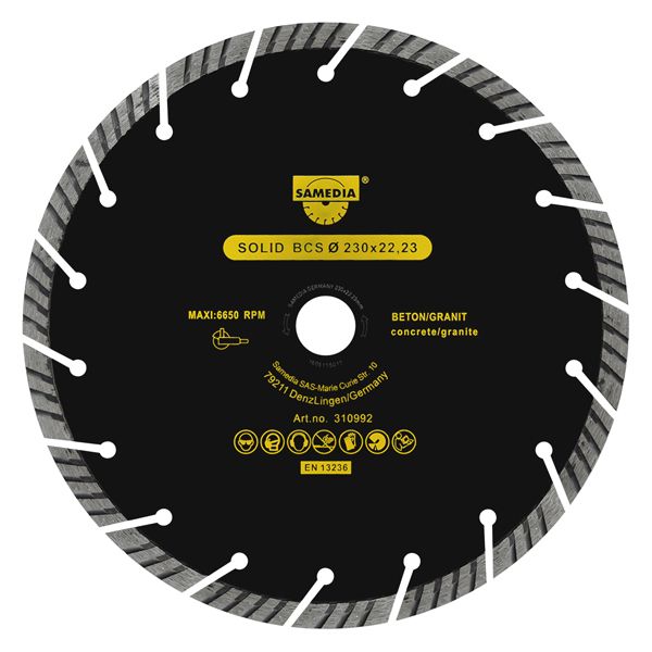 Samedia Diamond Blade 230mm Turbo Segm. Ind Masonry Brickwork Solid Bcs