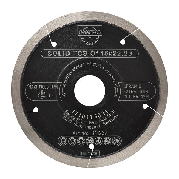Samedia Diamond Blade 115mm Continious Ind Genl. Tile Thin Cut Solid Tcs