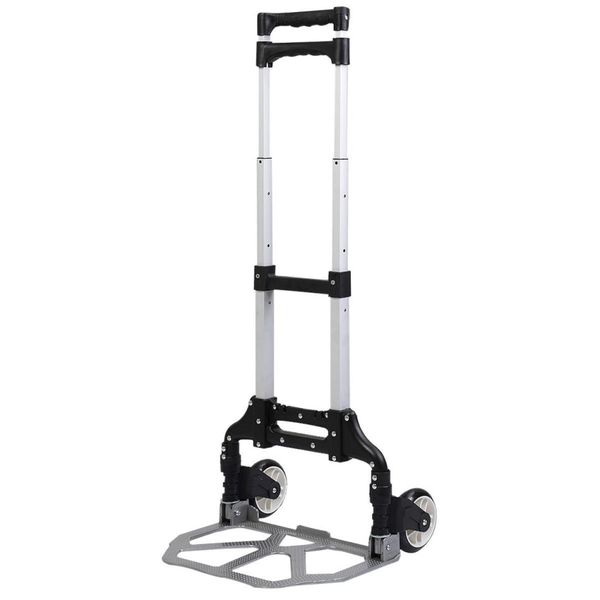 Compact Adjustable Folding Hand Trolley - 80kg Capacity - Black