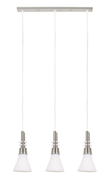 Satin Chrome Pendant with White Glass on Straight Ceiling Bar