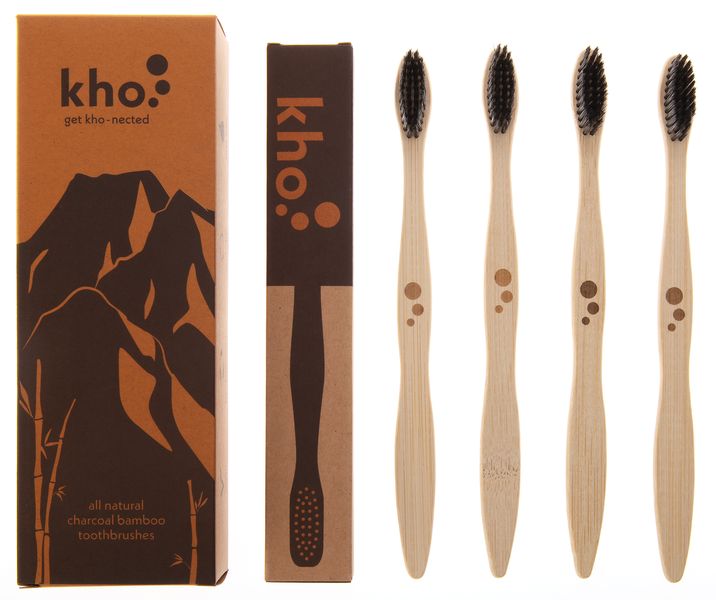 Kho eco-friendly bamboo toothbrush set of 4 - charcoal BPA-free bristles