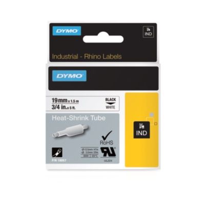 Dymo Rhino Industrial 19mm x 1.5m Black on White Heat Shrink Tube Tape