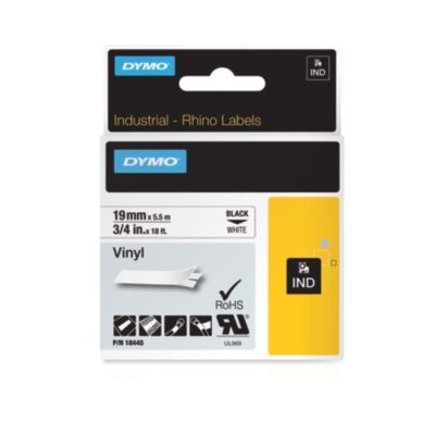 Dymo Rhino Industrial 19mm x 5.5m Black on White Vinyl Tape