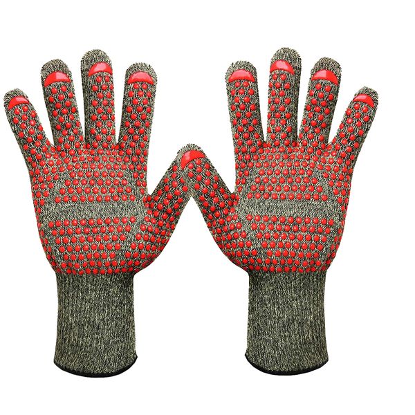 One Pair Heat Resistant BBQ Grill Cooking Gloves - Black Flames