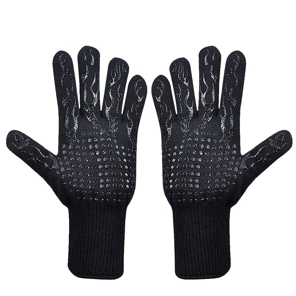 One Pair Heat Resistant Bbq Grill Cooking Gloves - Black Flames 