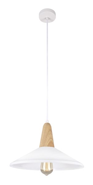 Bright Star Lighting Metal and Wood Pendant with White Metal Shade