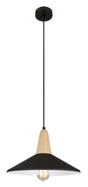 Bright Star Lighting Metal and Wood Pendant with Black Metal Shade