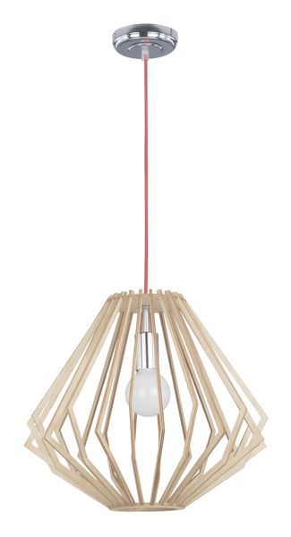 Bright Star Lighting Polished Chrome and Wood Pendant in Diamond Shape