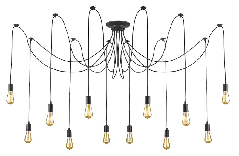 Bright Star Lighting 12 Arm Black Cord Spider Pendant