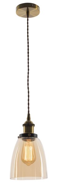 Bright Star Lighting Antique Brass Pendant with Amber Glass