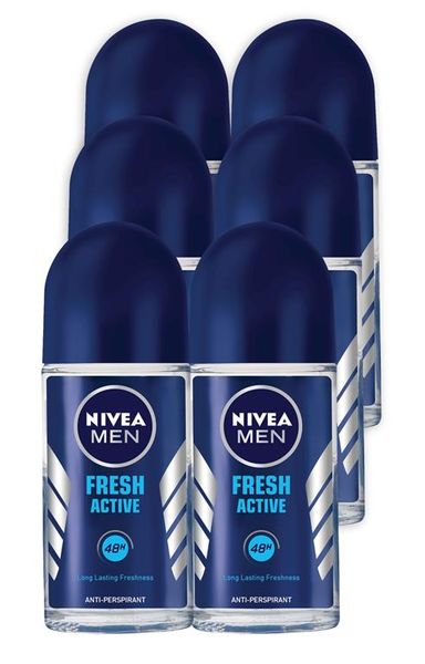 NIVEA MEN Fresh Active Anti-perspirant Roll-On Deodorant, 6x50ml