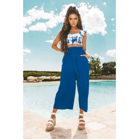 Royal Blue Paper Bag Culotte Trousers 