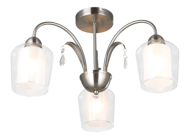 3 Light Satin Chrome Chandelier with Clear and Frosted Glasses