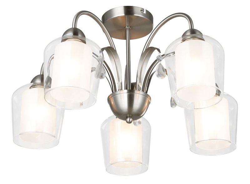 5 Light Satin Chrome Chandelier with Clear and Frosted Glasses