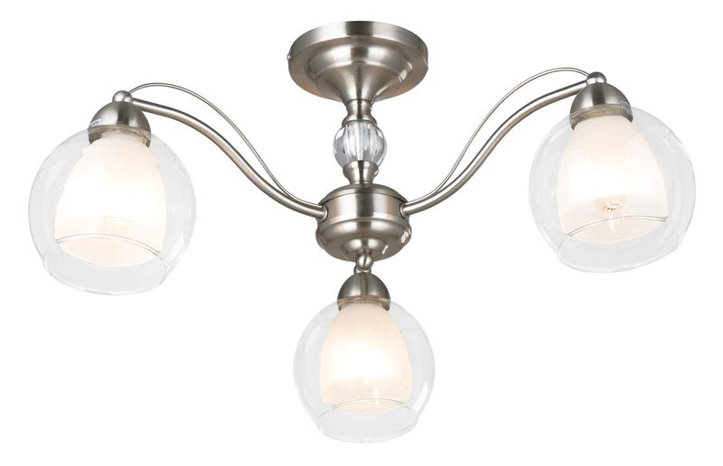 3 Light Satin Chrome Chandelier with Clear and Frosted Glasses