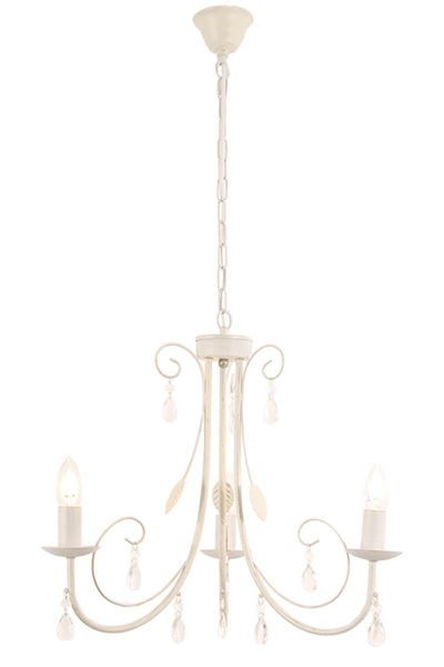 3 Light Fossil White Metal Chandelier with Clear Acrylic Crystals