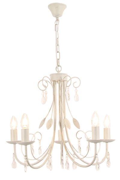 5 Light Fossil White Metal Chandelier with Clear Acrylic Crystals