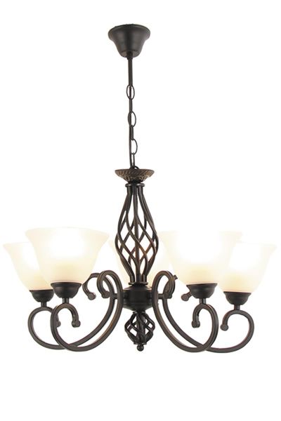 6 Light Black Chandelier with Up Facing Alabaster Glass