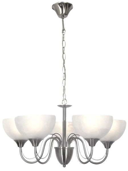 5 Light Satin Chrome Chandelier with Alabaster Glass