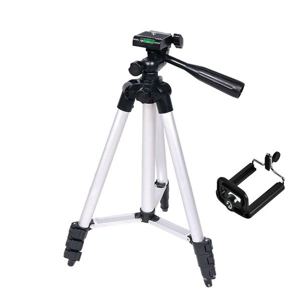 110cm Portable Aluminium Travel Tripod with Phone Mount Adapter - Silver