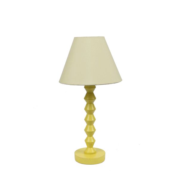 Yellow Wooden Bedside Lamp with Polycotton Lamp Shade