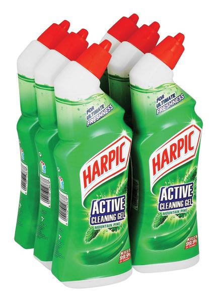 Harpic 6 x 500ml, Active Cleaning Gel, Toilet Cleaner, Pine