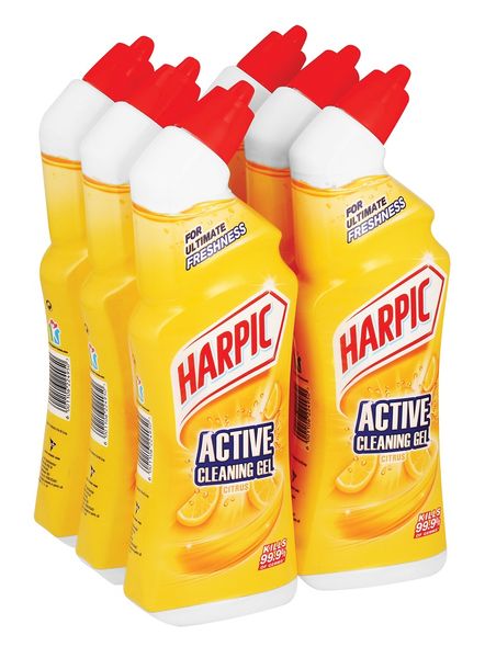 Harpic 6 x 750ml, Active Cleaning Gel, Toilet Cleaner, Citrus