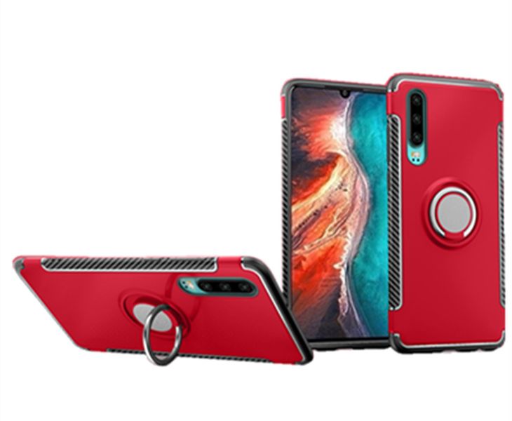 Magnetic Kickstand Ring Stand Armor Case compatible with Huawei P30 Pro Red