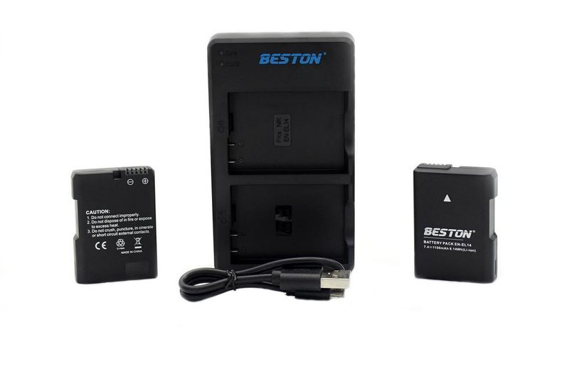 Beston USB Dual Charger and 2 Battery Kit for Nikon EN-EL14
