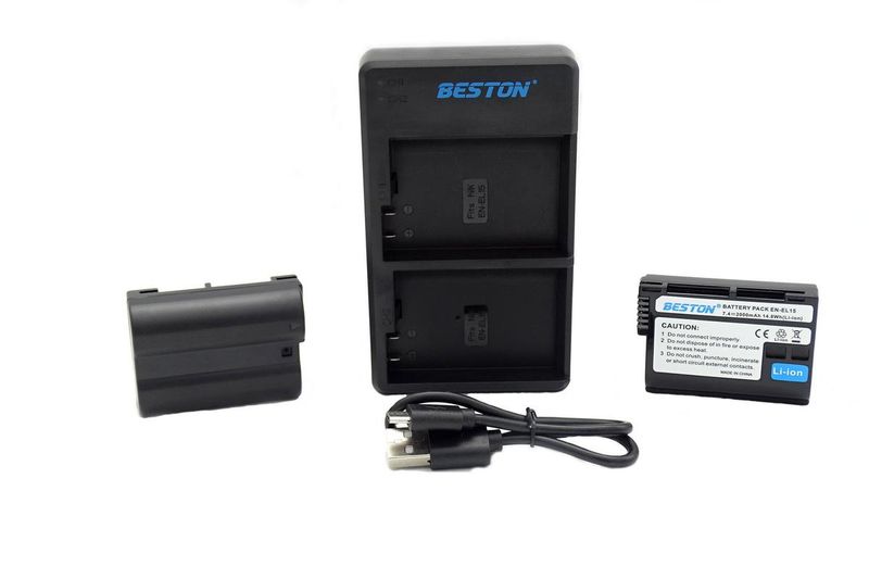 Beston USB Dual Charger and 2 Battery Kit for Nikon EN-EL15