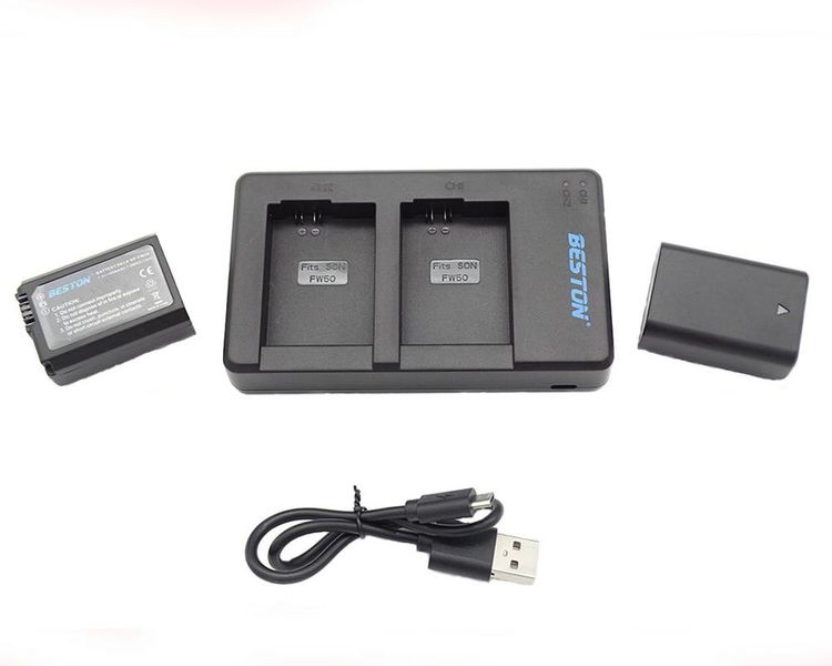 Beston USB Dual Charger and 2 Battery Kit for Sony NP-FW50