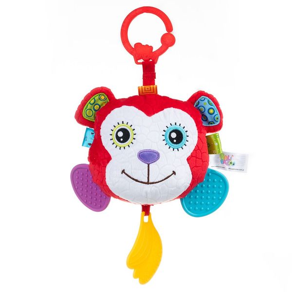 Balibazoo - Plush Hanging Teether with Round Mirror - Monkey Aga