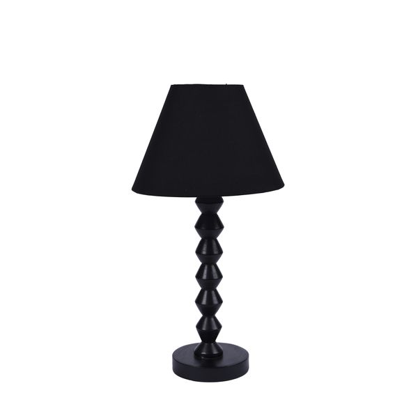 Black Wash Wooden Bedside Lamp with Black Polycotton Lamp Shade
