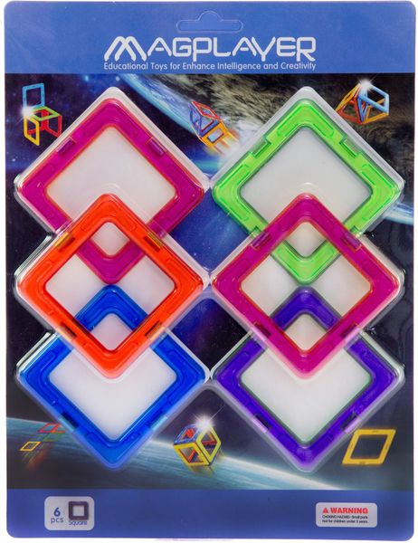 Magplayer Magnetic Shapes Extra Squares Pack - 6 Piece