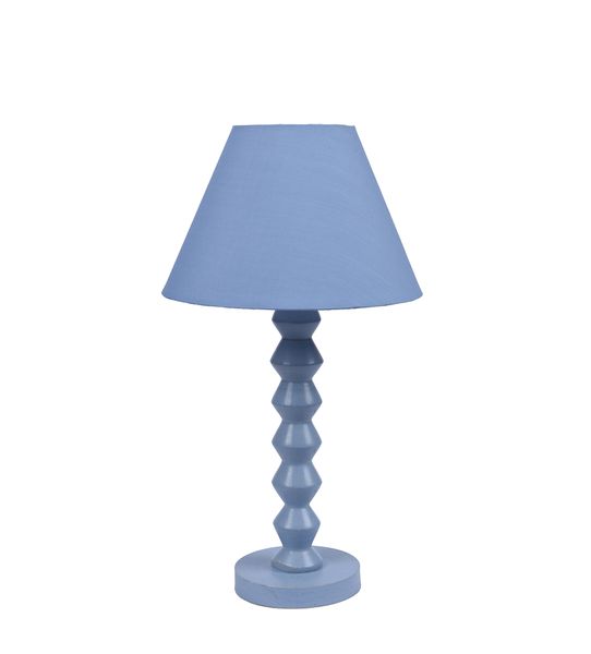 Blue Wash Wooden Bedside Lamp with Blue Polycotton Lamp Shade