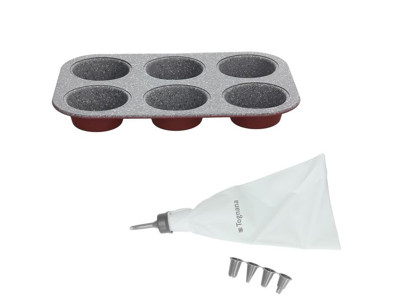 Tognana - Sweet Cherry Bakeware 6 Muffin Set with Piping Bag &amp; Nozzles