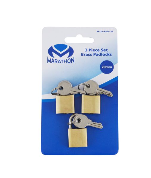Marathon Tools 20mm Brass Padlock 3 Piece Set