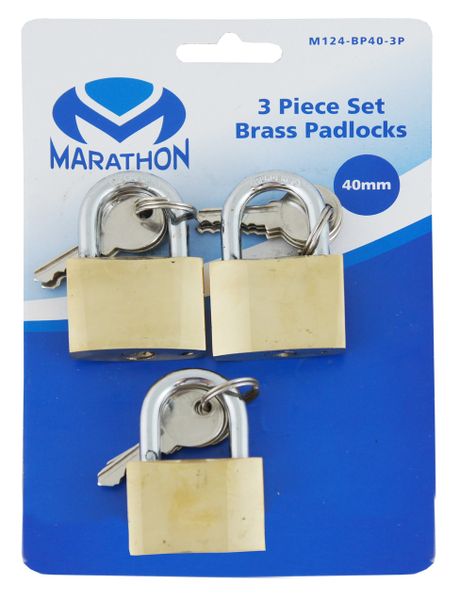 Marathon Tools 40mm Brass Padlock 3 Piece Set