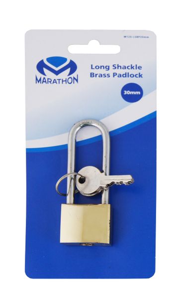 Marathon Tools 30mm Long Shackle Brass Padlock