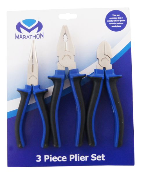Marathon Tools 3 Piece Plier Set (Dual Tone Grips)