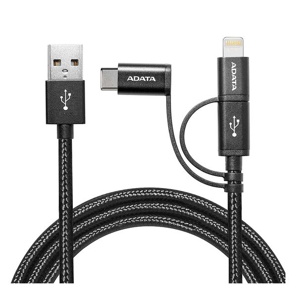ADATA 3 in 1 Micro USB/USB C/Lightning Cable - Black