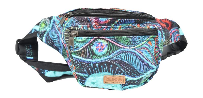 SKA Psychedelic Turquoise Embroidered 3 Zip Moonbag