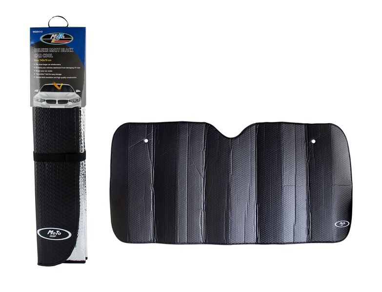 Moto Quip Deluxe Matt Black Carcool Sun Shade145 x 70cm larger w/screens