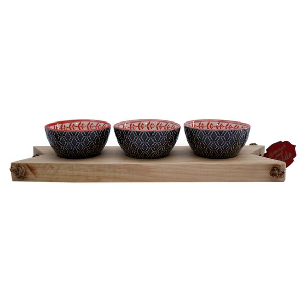 Launch Republic platter with 3x sauce/snack bowls ceramic
