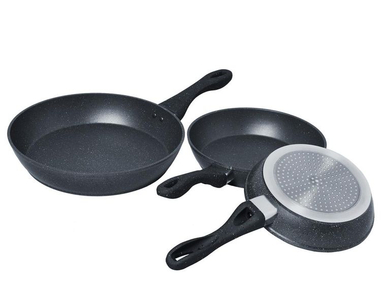 Set Of 3 Granite Frying Pans - Black