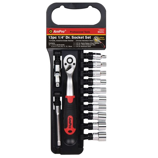 Ampro - Socket Set- Metric (4-14MM) - 1/4 Inch Drive