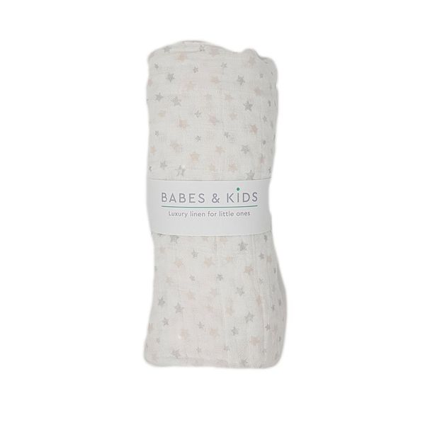 Babes &amp; Kids - 100% Cotton Pink and Grey Stars Muslin Wrap (120x120cm)