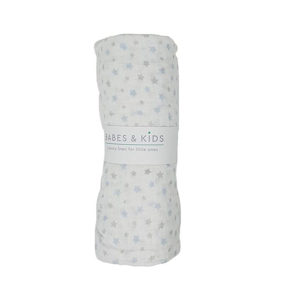 Babes &amp; Kids - 100% Cotton Blue and Grey Stars Muslin Wrap (120x120cm)